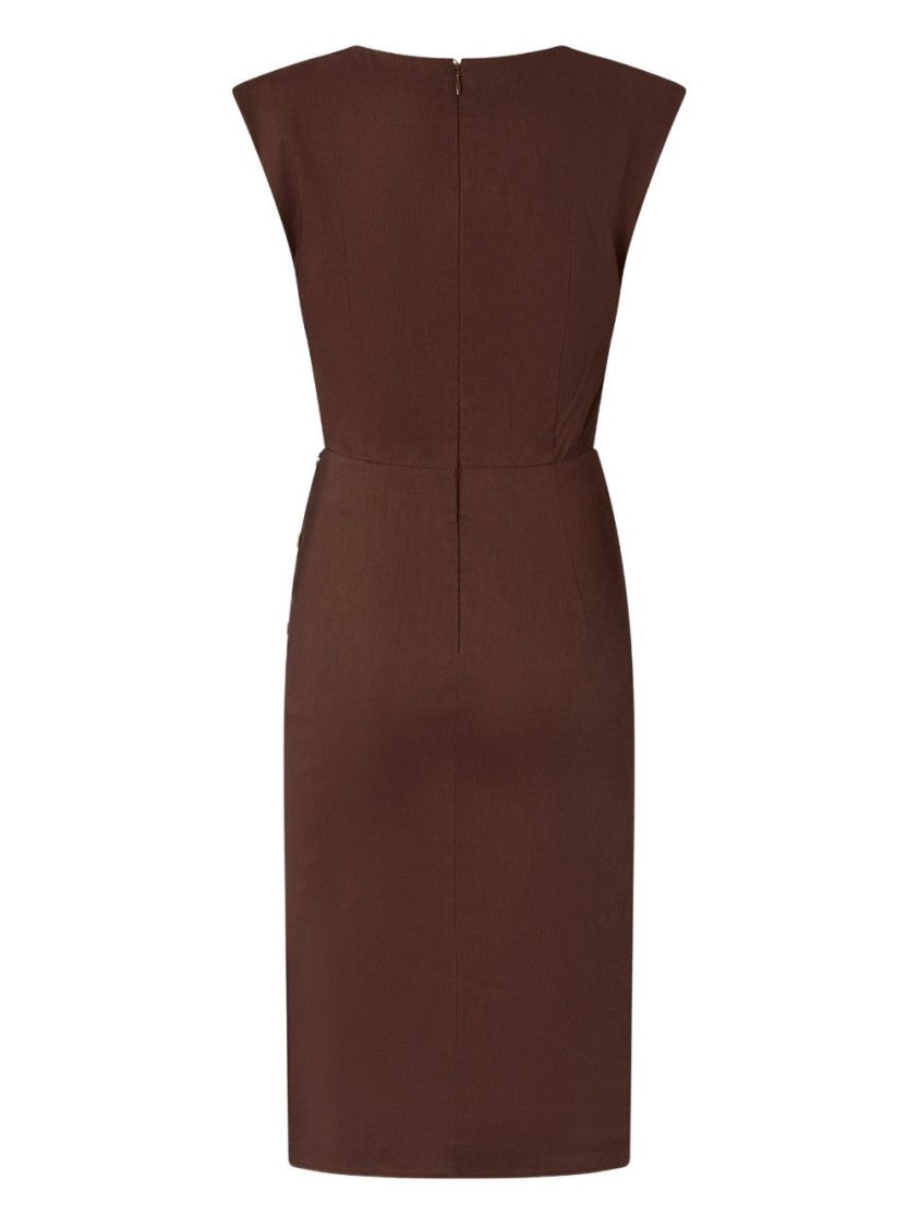 Pinko Fitted Brown Dress With High Neckline