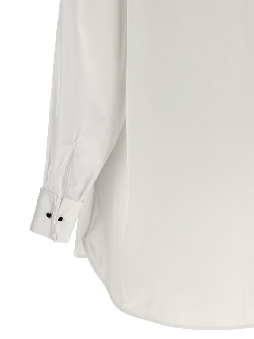 Ermanno Scervino Contrast Plastron White Tuxedo Shirt With Covered Button Closure