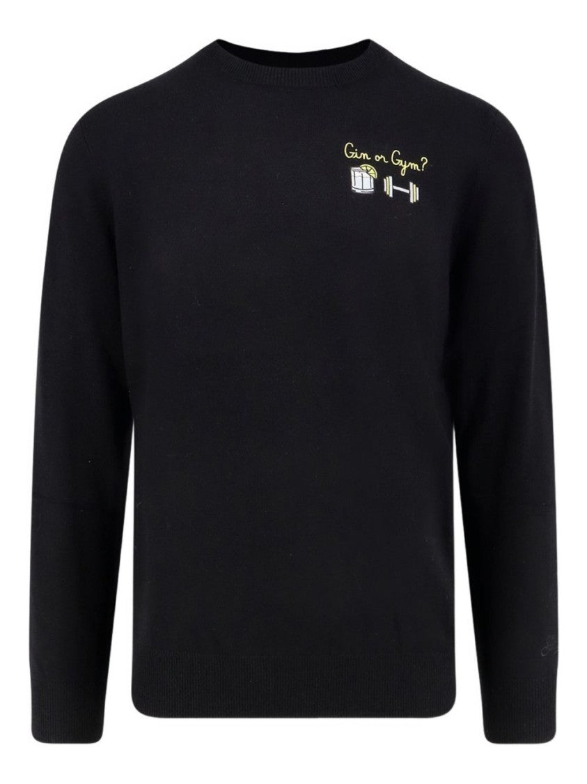 Mc2 Saint Barth Black Sweatshirt With Embroidered Motif And Fitted Ribbing