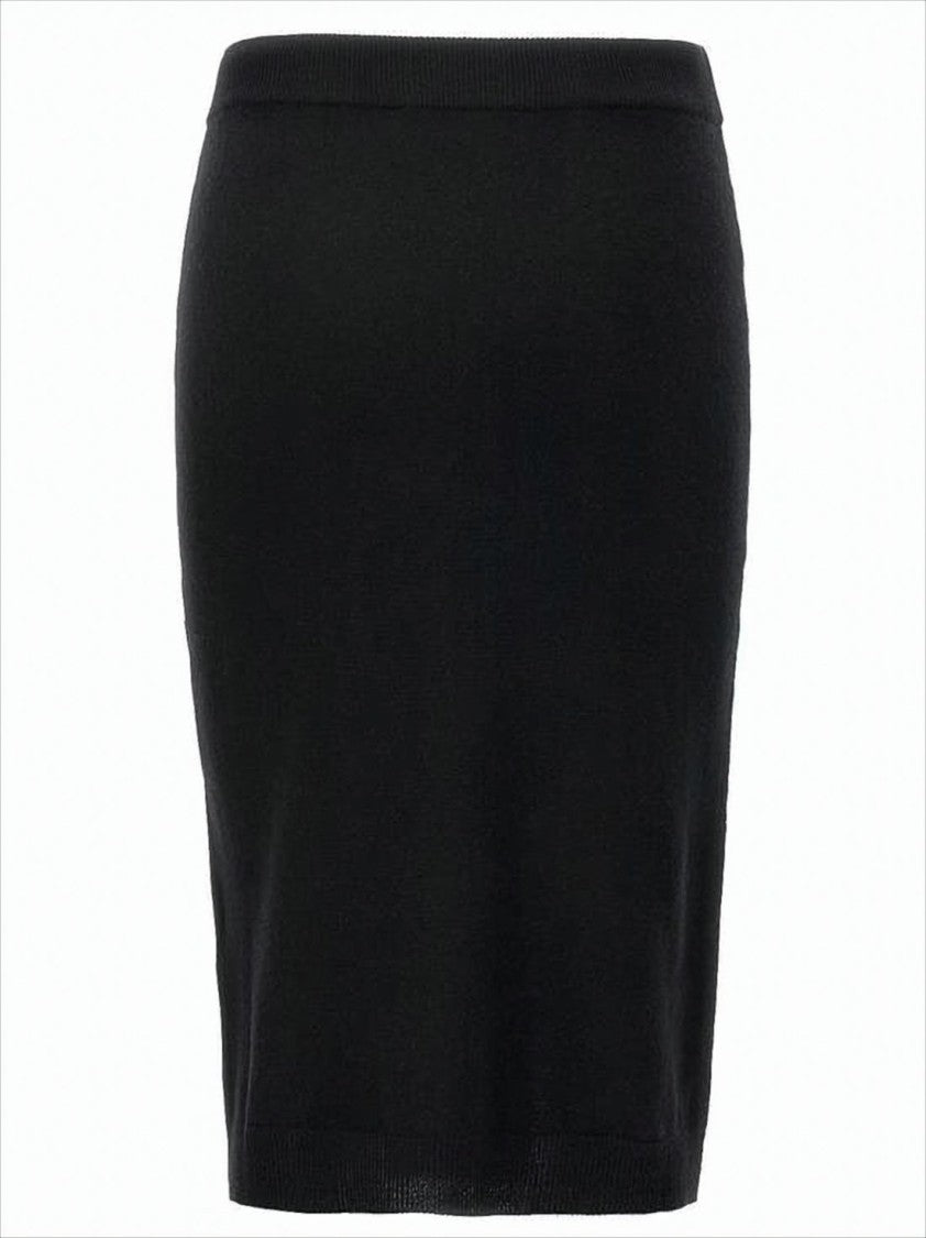 Vivienne Westwood Black Cashmere-Wool Midi Skirt With Ribbed Waistband