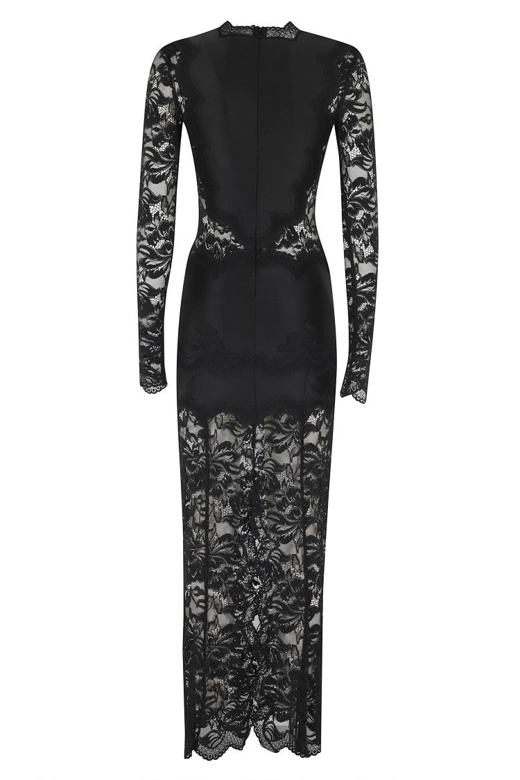 Rabanne Black Long All-Over Lace Flared Polyamide Long Dress