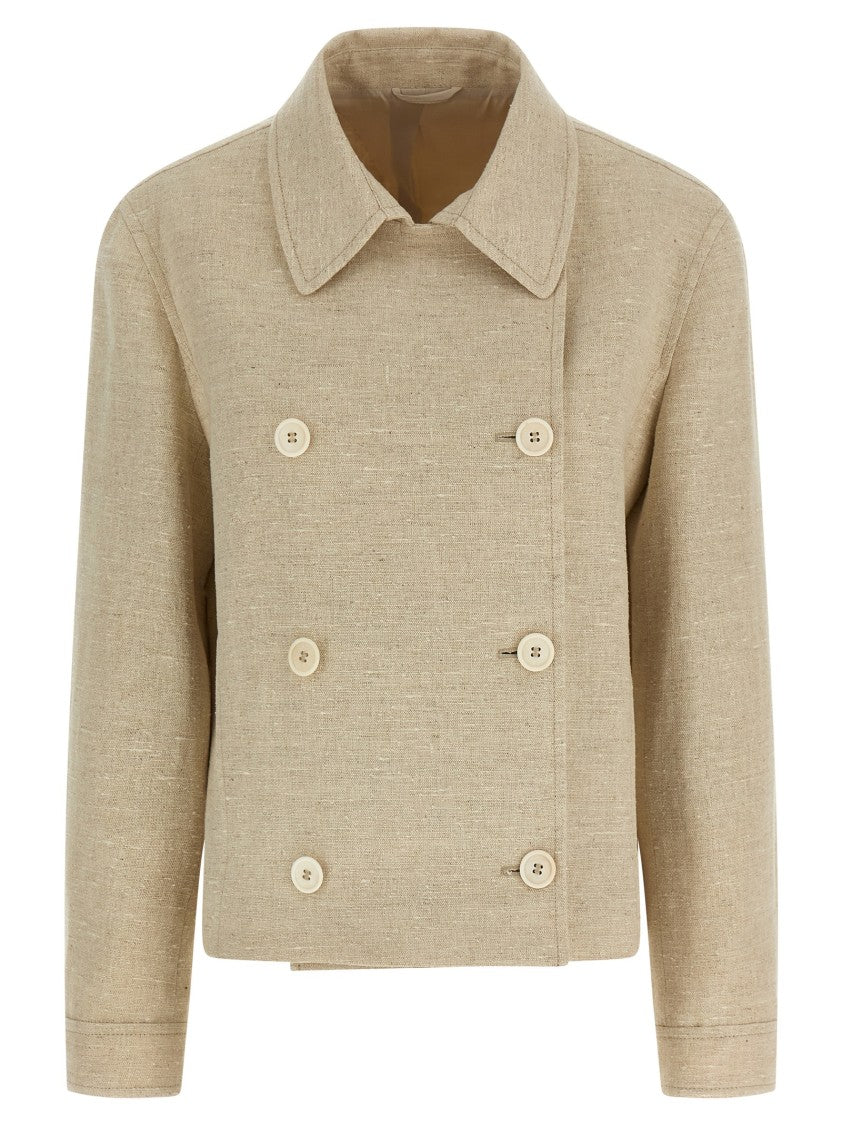 Brunello Cucinelli Short Double-Breasted Jacket In Linen And Silk Blend