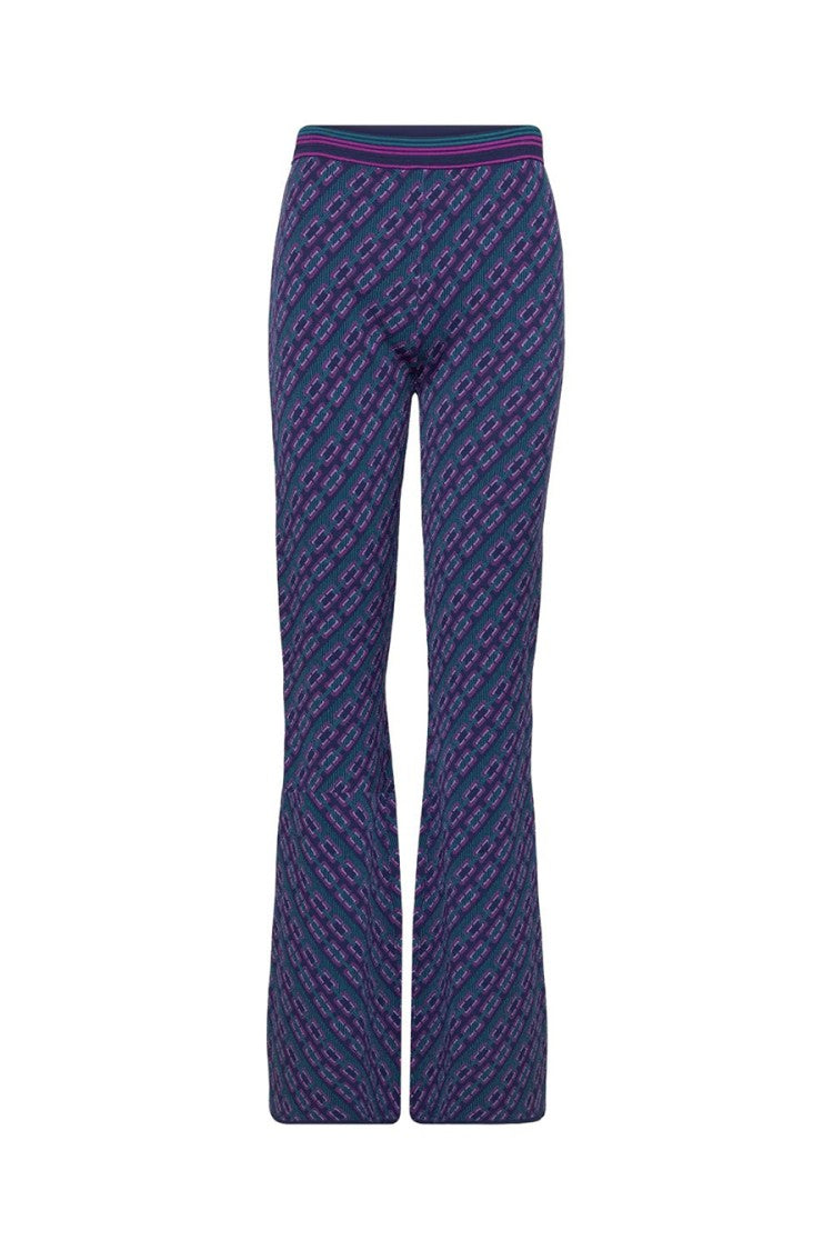 Diane Von Furstenberg Flared Multicolor Trousers Geometric Elastic Waistband