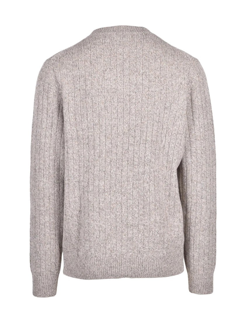 At.P.Co Ribbed Knit Crewneck Sweater In Beige And Grey