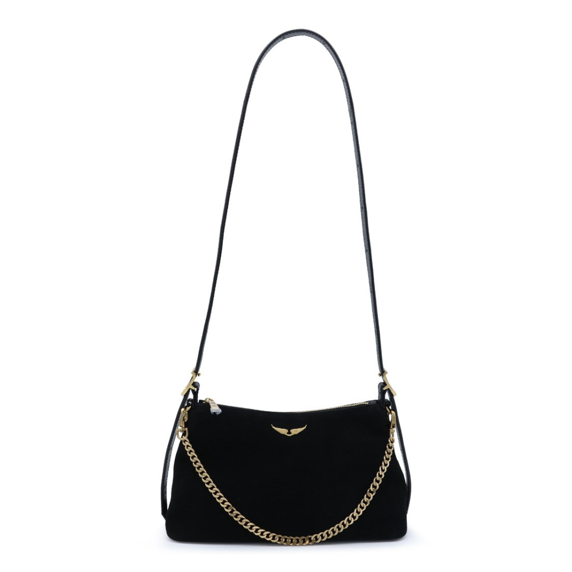 Zadig & Voltaire Black Jim Mini Gold-Tone Accents Suede Shoulder Bag