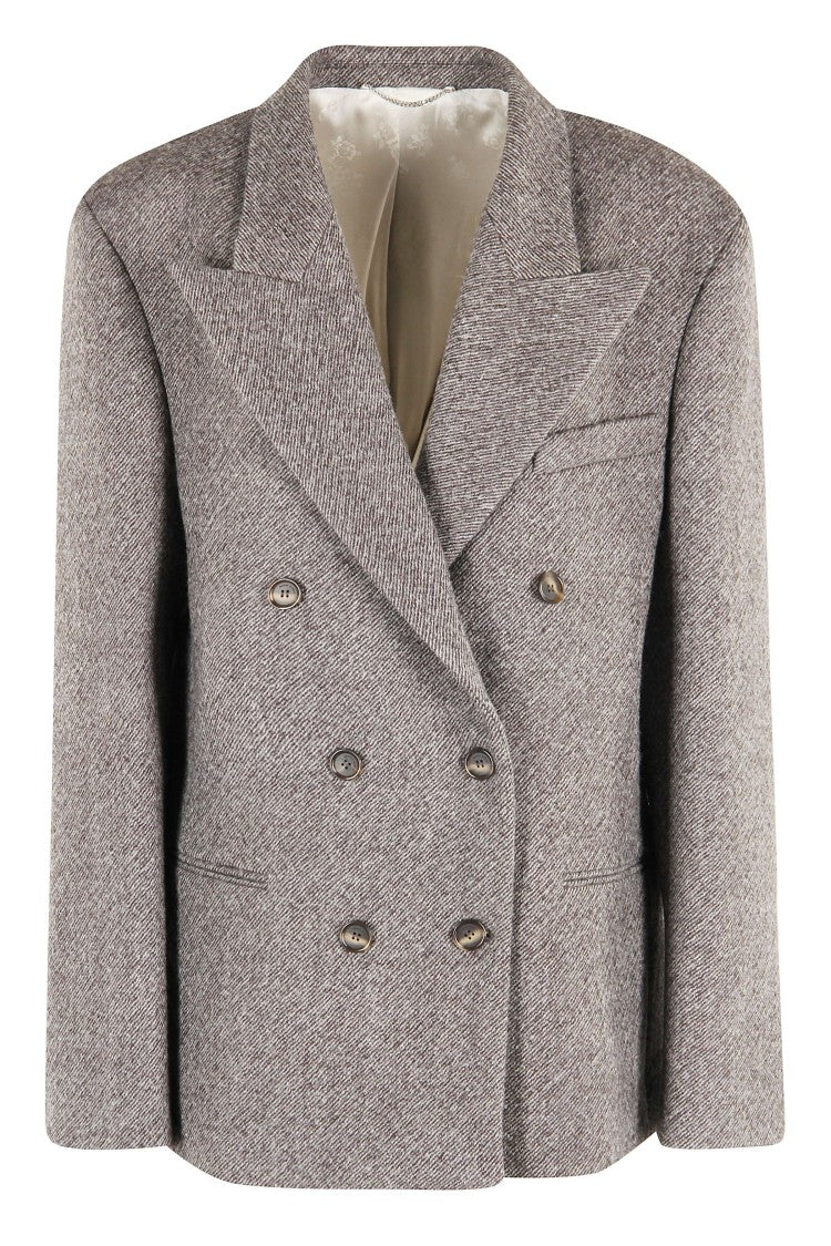 Magda Butrym Double-Breasted Textured Wool Blazer With Central Button Closure