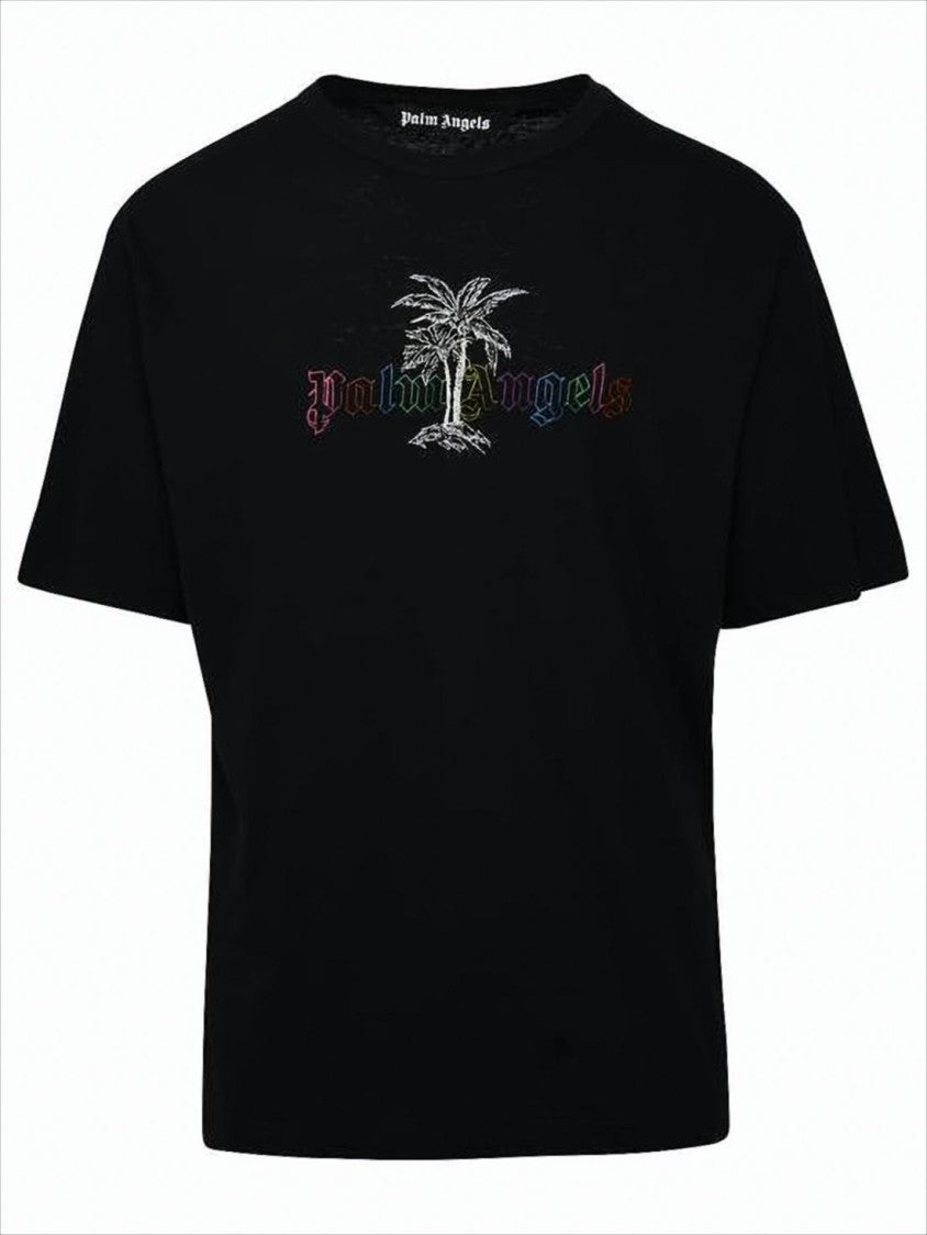 Palm Angels Relaxed Fit Black T-Shirt With Embroidered Logo