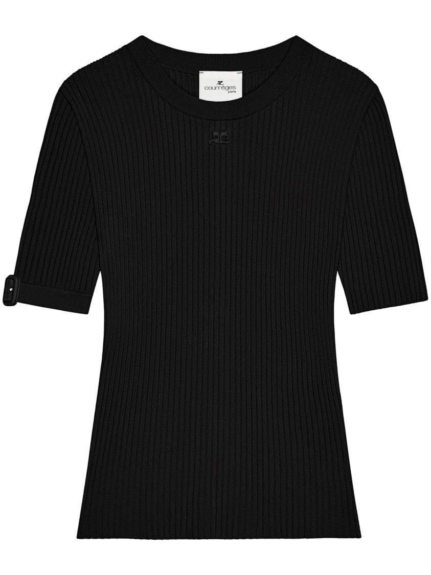 Courrèges Fitted Rib Knit Top With Buckle Detail