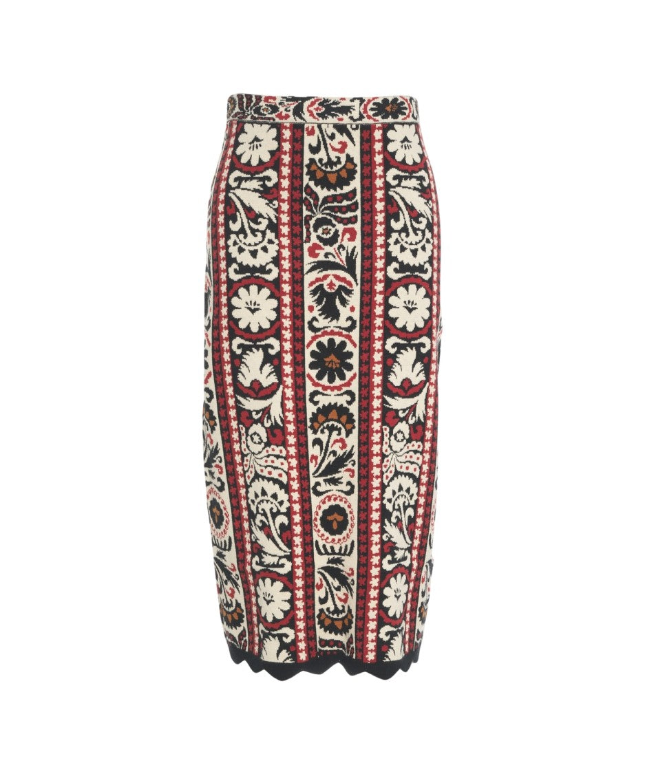 Farm Rio Embroidered Midi Skirt With Scalloped Hem
