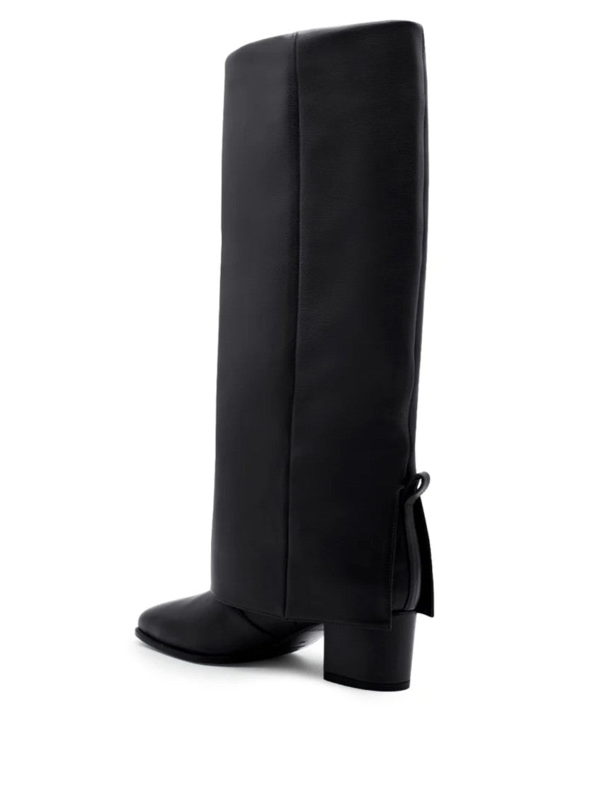Gia Borghini Black Leather Tall Boots With Gaiter