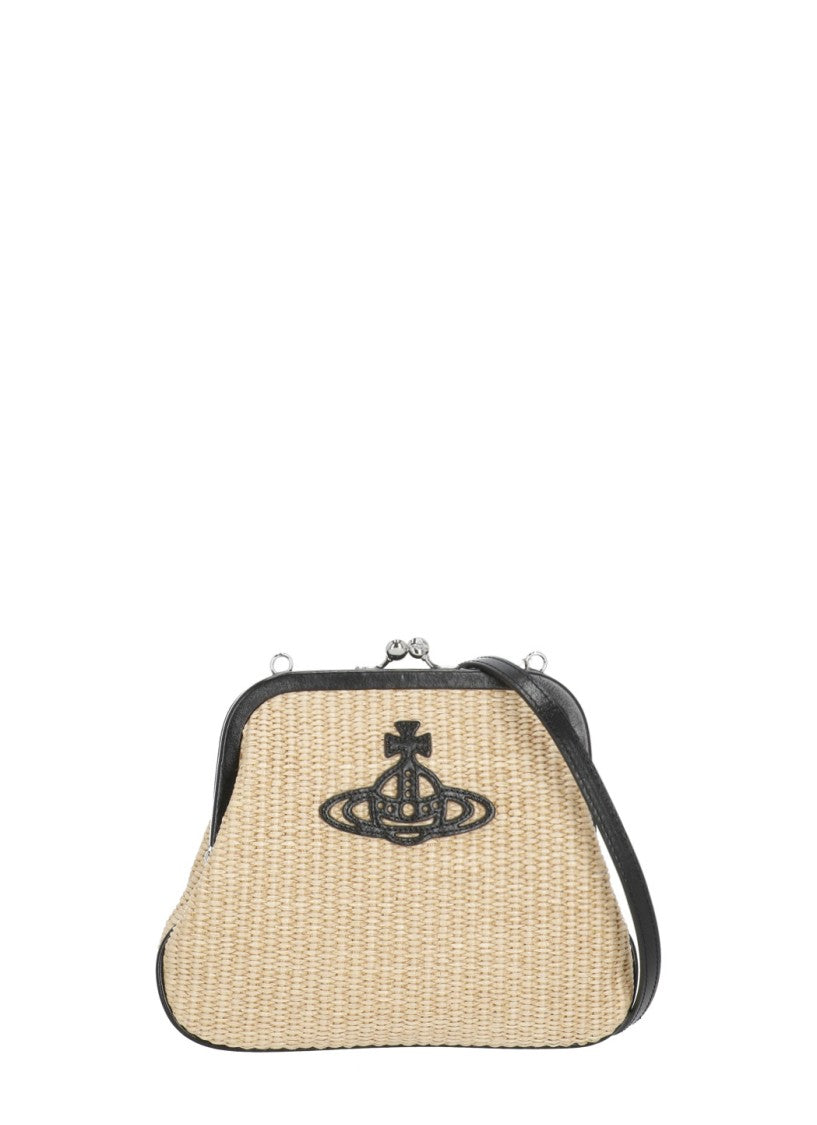 Vivienne Westwood Structured Woven Rafia Clutch Bag With Signature Orb Logo