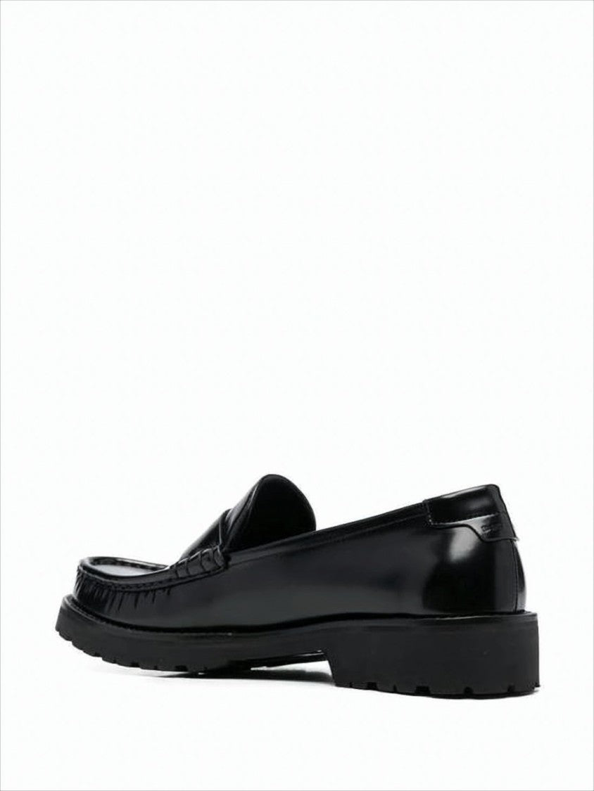 Saint Laurent Black Calf Leather Penny Loafers With Polished Finish