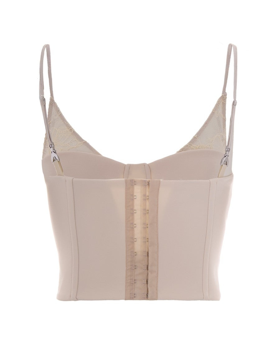 Patrizia Pepe Luxe Fitted Bustier Top With Lace Inserts And Structured Cups