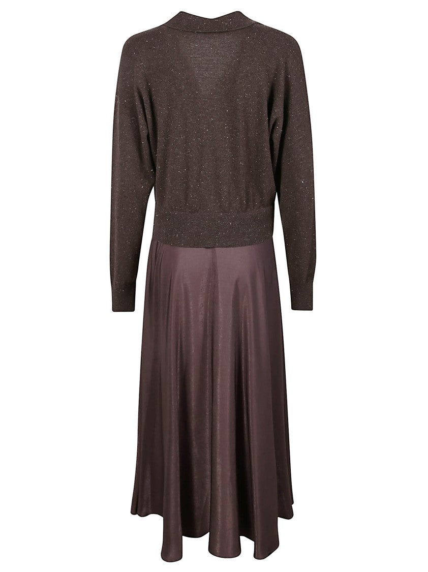 Peserico Mixed-Material Long Dress With Knit Bodice