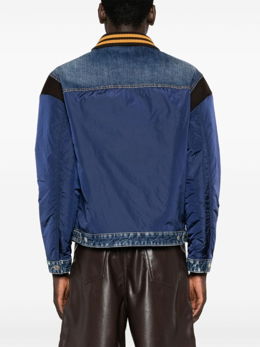 Dsquared2 Navy Blue Panelled Denim Jacket With Ribbed Detailing