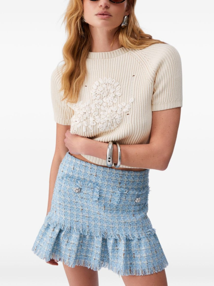 Liu Jo Cream Floral Rib-Knit Top