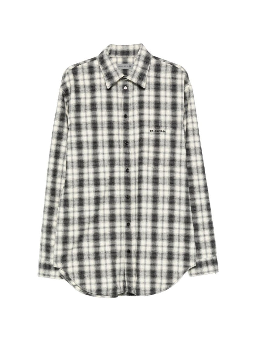 Balenciaga Button-Up Plaid Logo Shirt