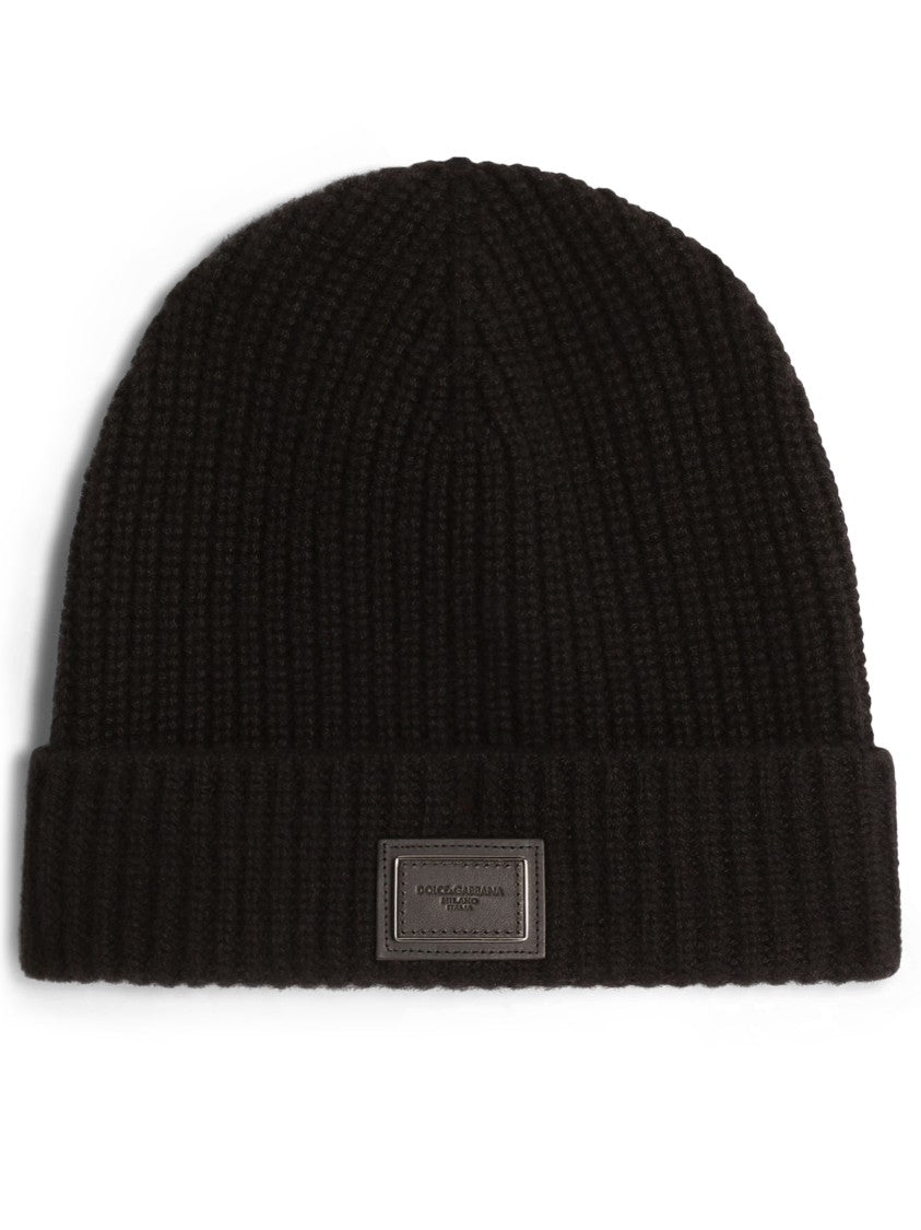 Dolce & Gabbana Cappello In Maglia Patch Detail Ribbed Knit Beanie