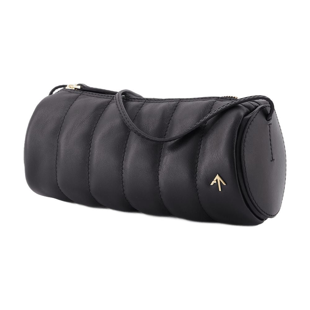 Manu Atelier Padded Cylinder Bag In Black Leather
