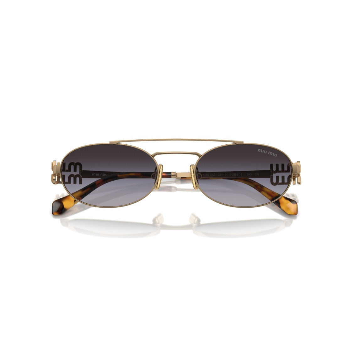 Miu Miu 0Mu 54Zs Oval-Shaped Gold Metal Frame Sunglasses