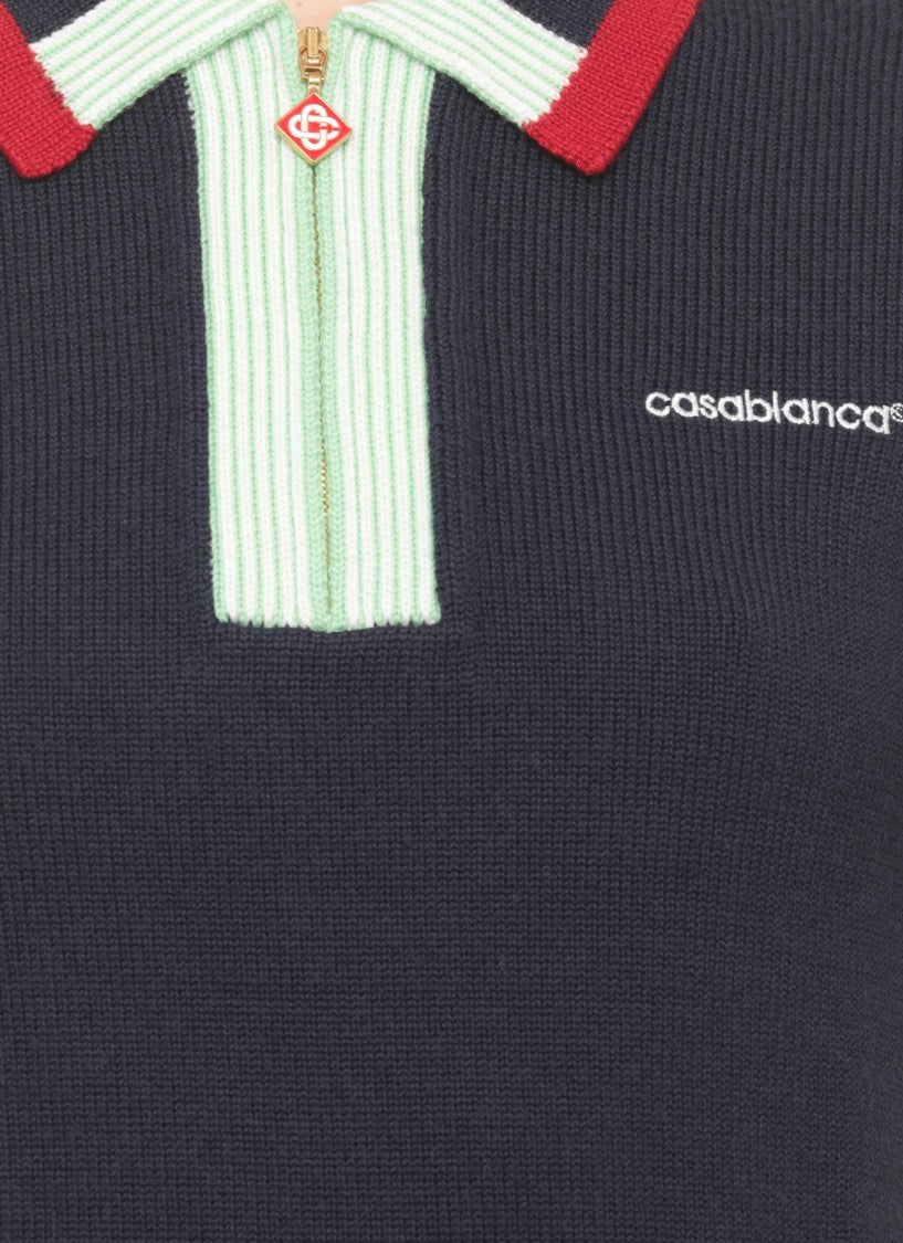 Casablanca White Merino Embroidered Polo Shirt