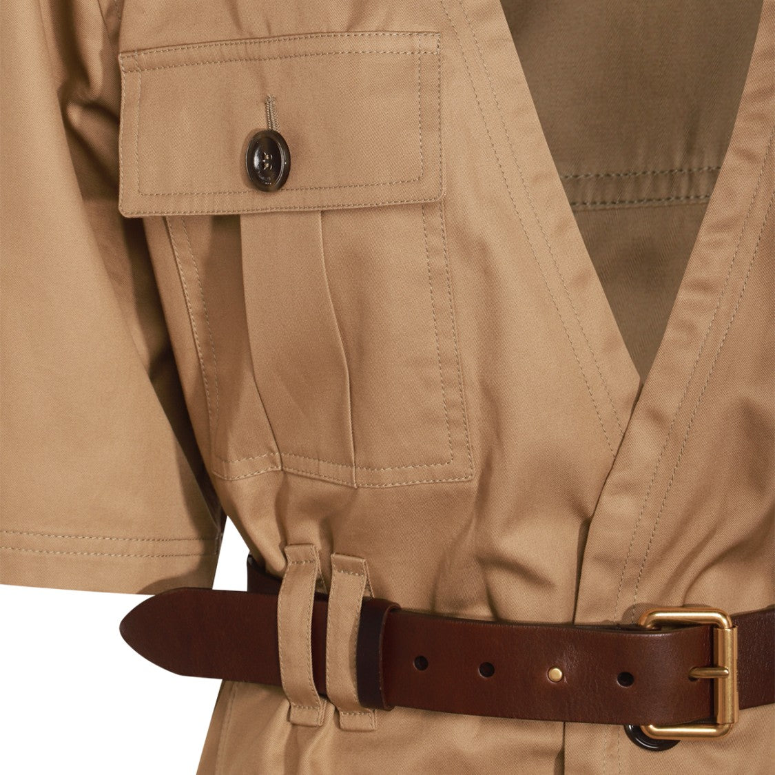 Saint Laurent Beige Midi Dress With V-Neckline And Utility Details