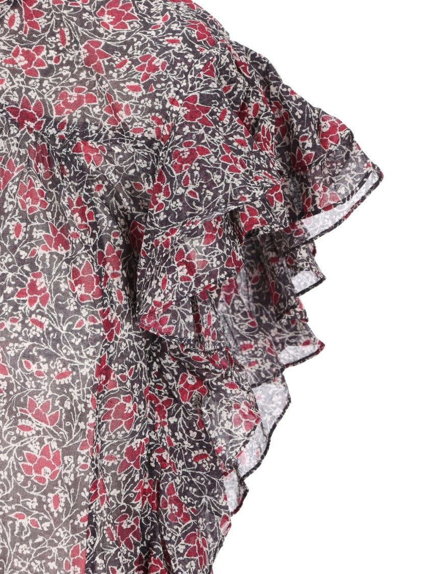 Isabel Marant Étoile Floral Print Ruffle Trim Short-Sleeved Top