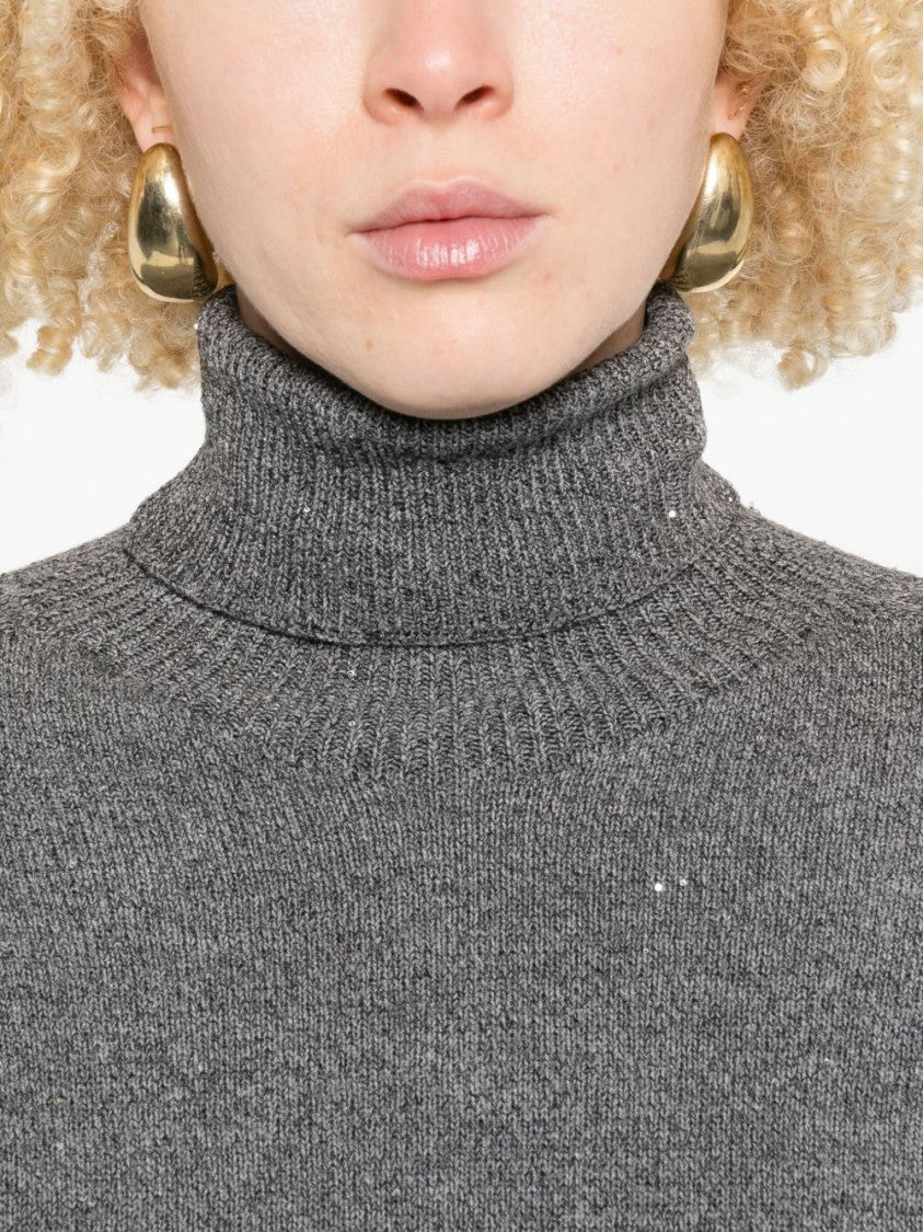 Liu Jo Knitted Grey Dress With High Turtleneck