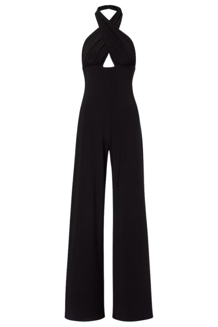 Norma Kamali Black Cross Halter Jumpsuit