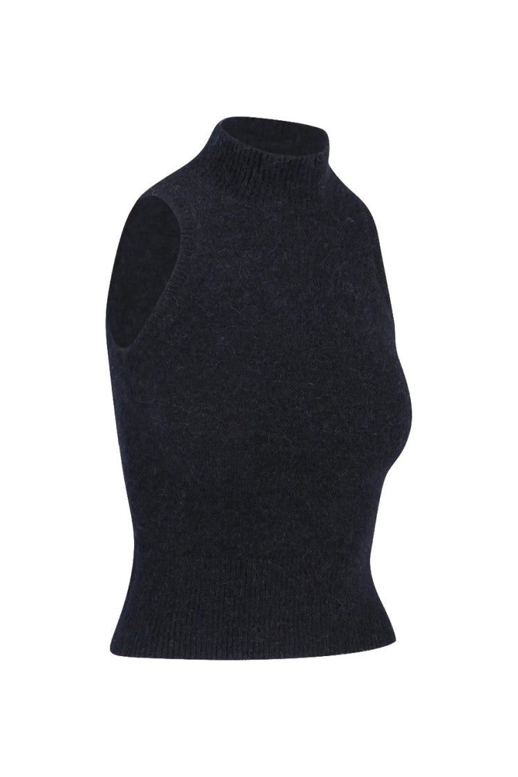 Patou Blue Alpaca-Polyamide Blend Mock-Neck Top