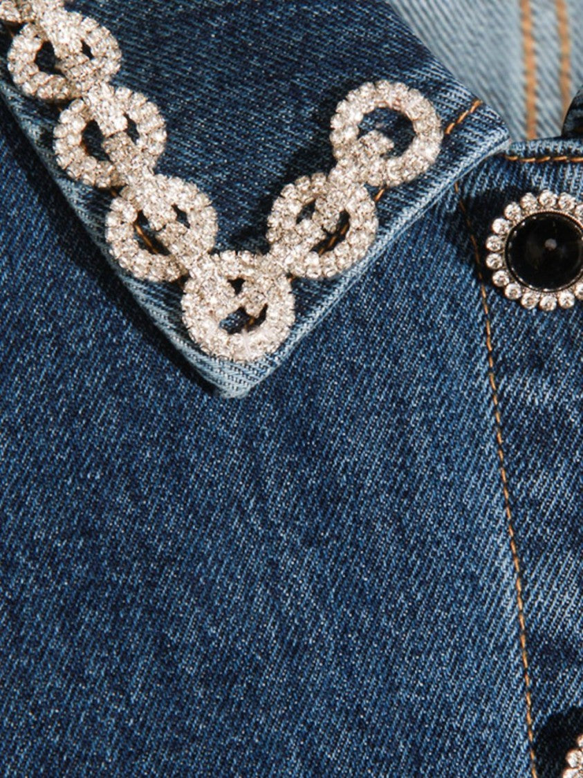 Self-Portrait Fitted Denim Dress With Flared Skirt