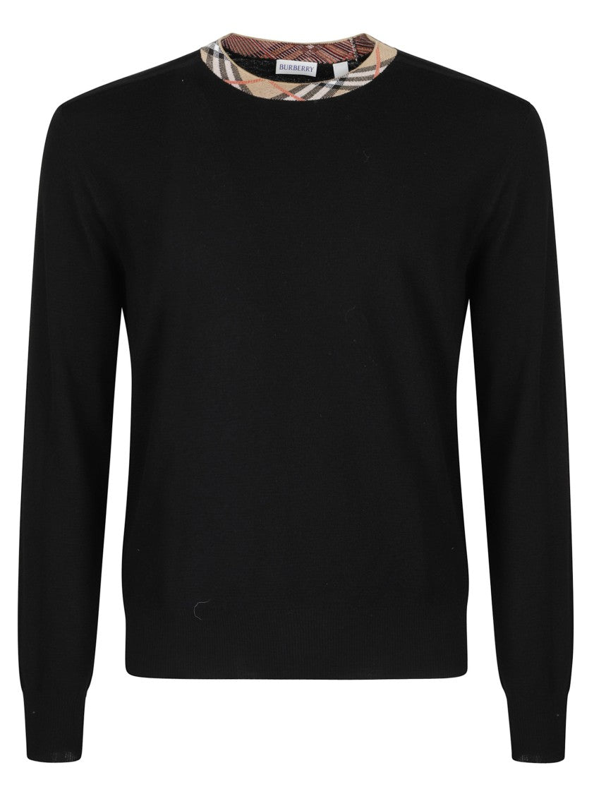 Burberry Classic Black Sweater With Distinctive Patterned Trim