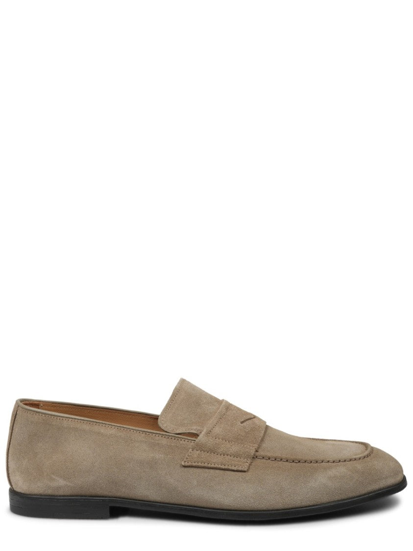 Mille885 Taupe Suede Penny Loafers