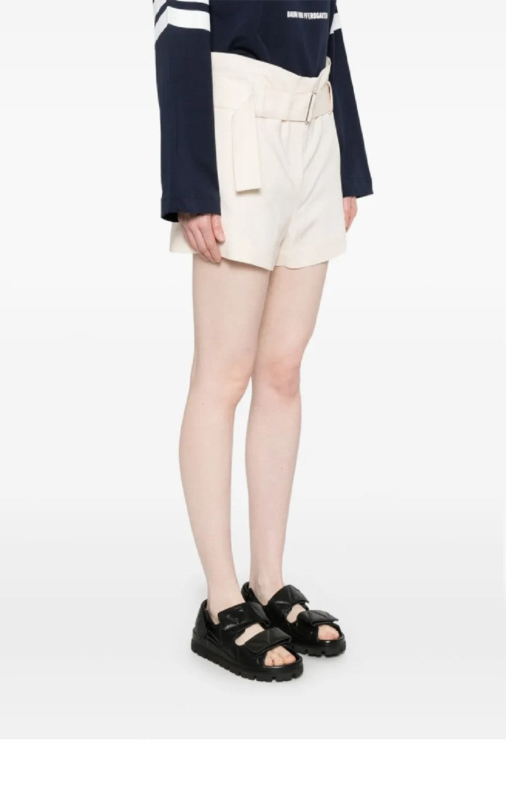 Msgm Tailored Off-White Bermuda Shorts With Belted Waist
