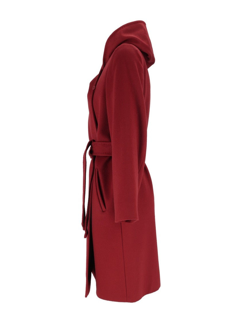 Max Mara Red Newmang Hooded Belted Wrap Coat