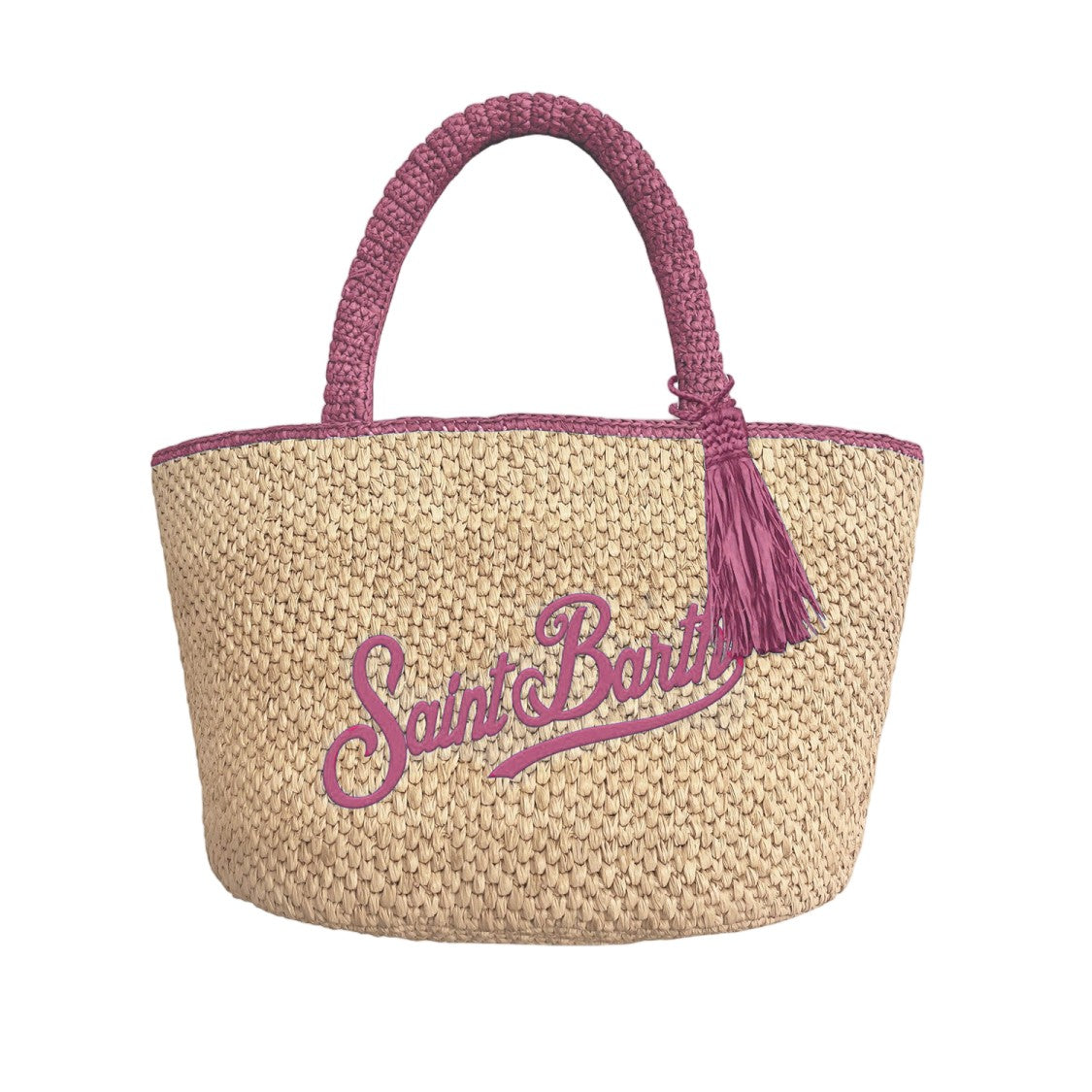 Mc2 Saint Barth Woven Raffia Tote Bag With Braided Handles And Playful Tassel Accent