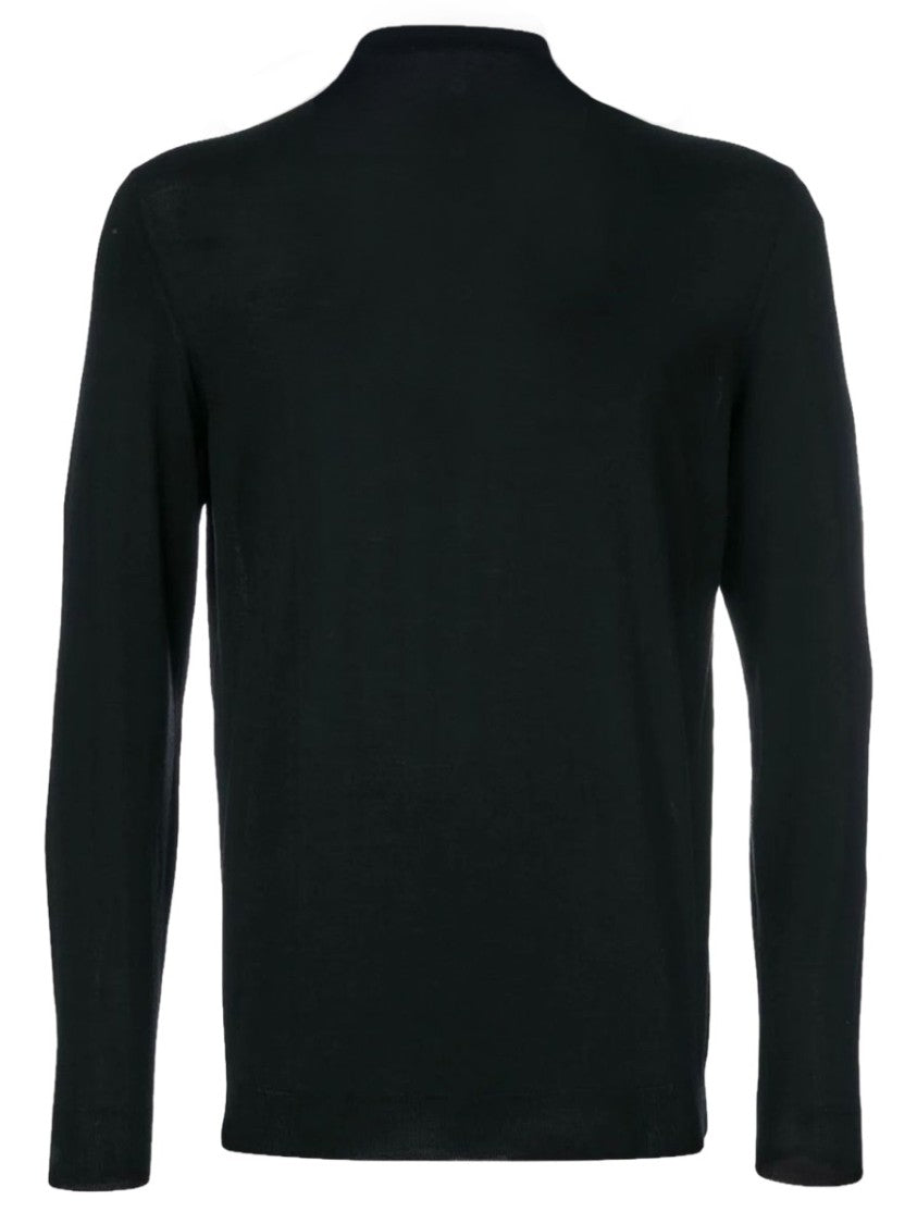 Drumohr Black Long-Sleeved Wool Polo Shirt