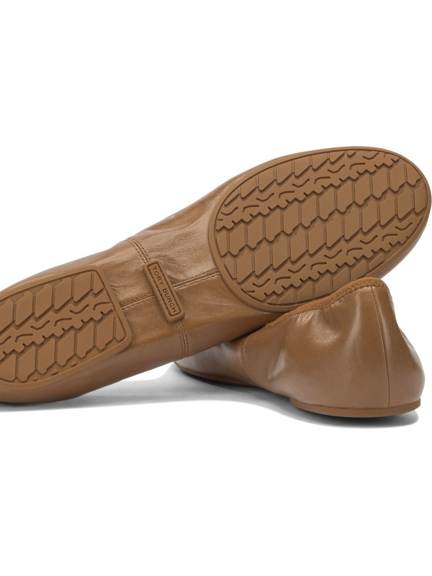 Tory Burch Leather Ballerinas With Metallic Emblem Detail