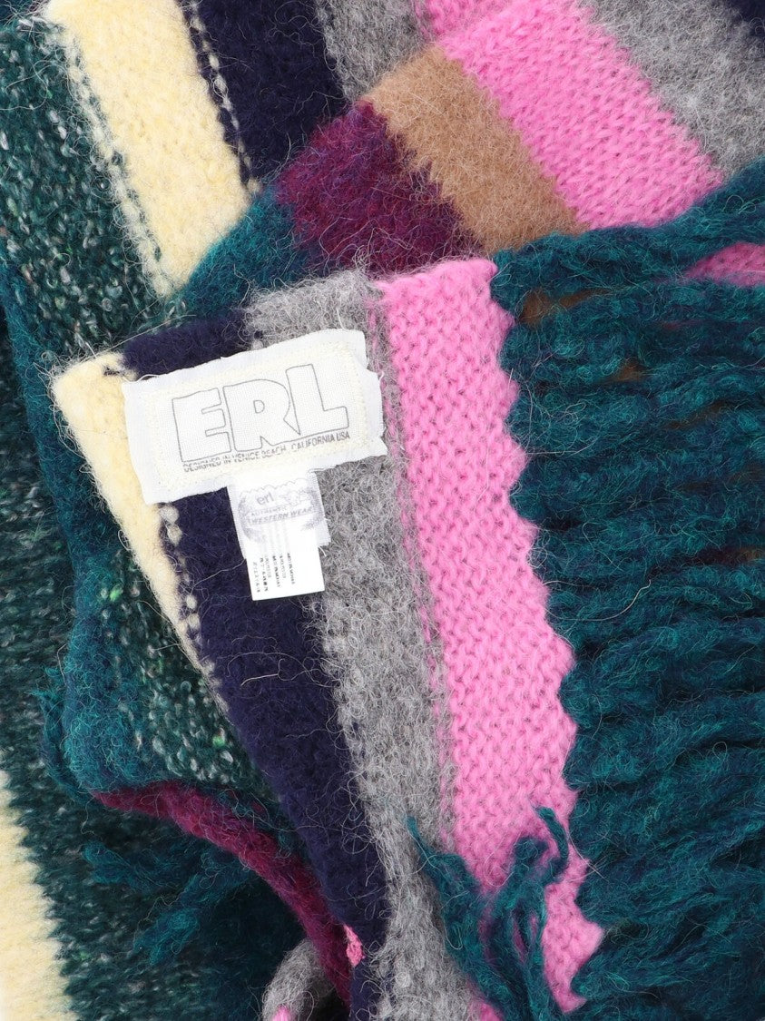 Erl Textured Multicolor Knitted Scarf With Fringed Ends