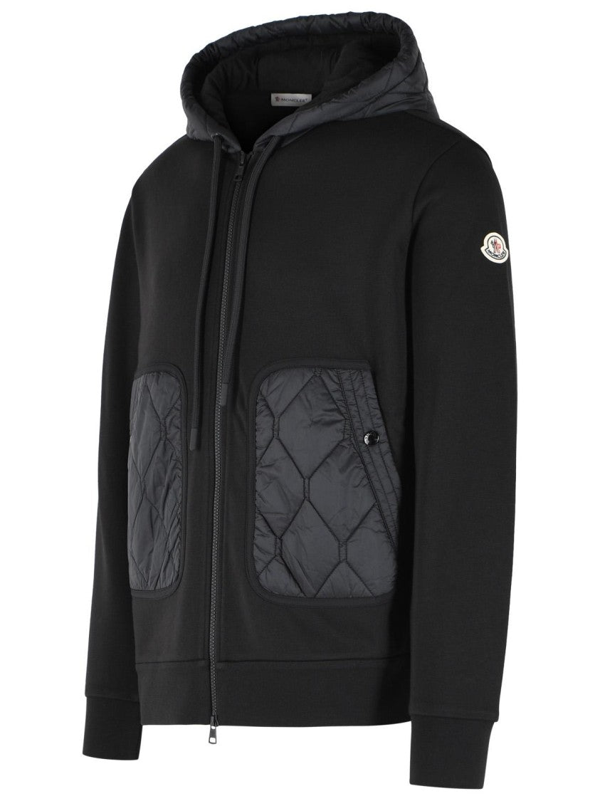 Moncler Black Quilted Cotton-Blend Hooded Zip Sweatshirt