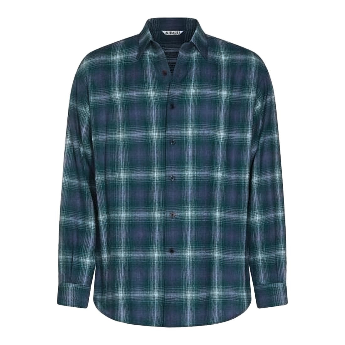 Auralee Plaid Long-Sleeve Wool Shirt With Button-Down Front