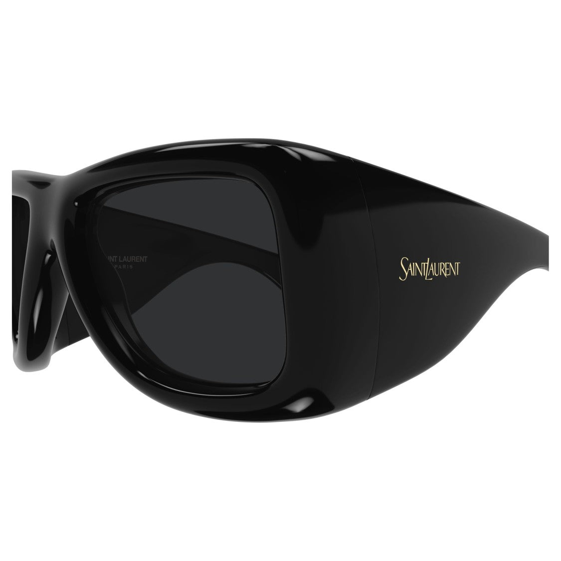 Saint Laurent Oversized Rectangular Sunglasses With Glossy Finish And Gold Branding