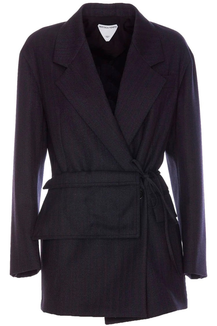 Bottega Veneta Navy Wrap-Front Belted Wool Jacket