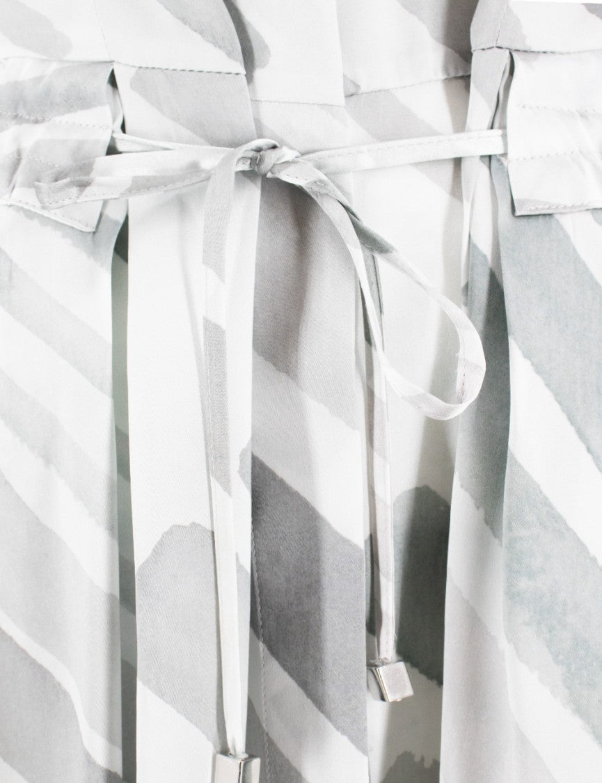 Kiton Printed Silk Long Dress With Mandarin Collar