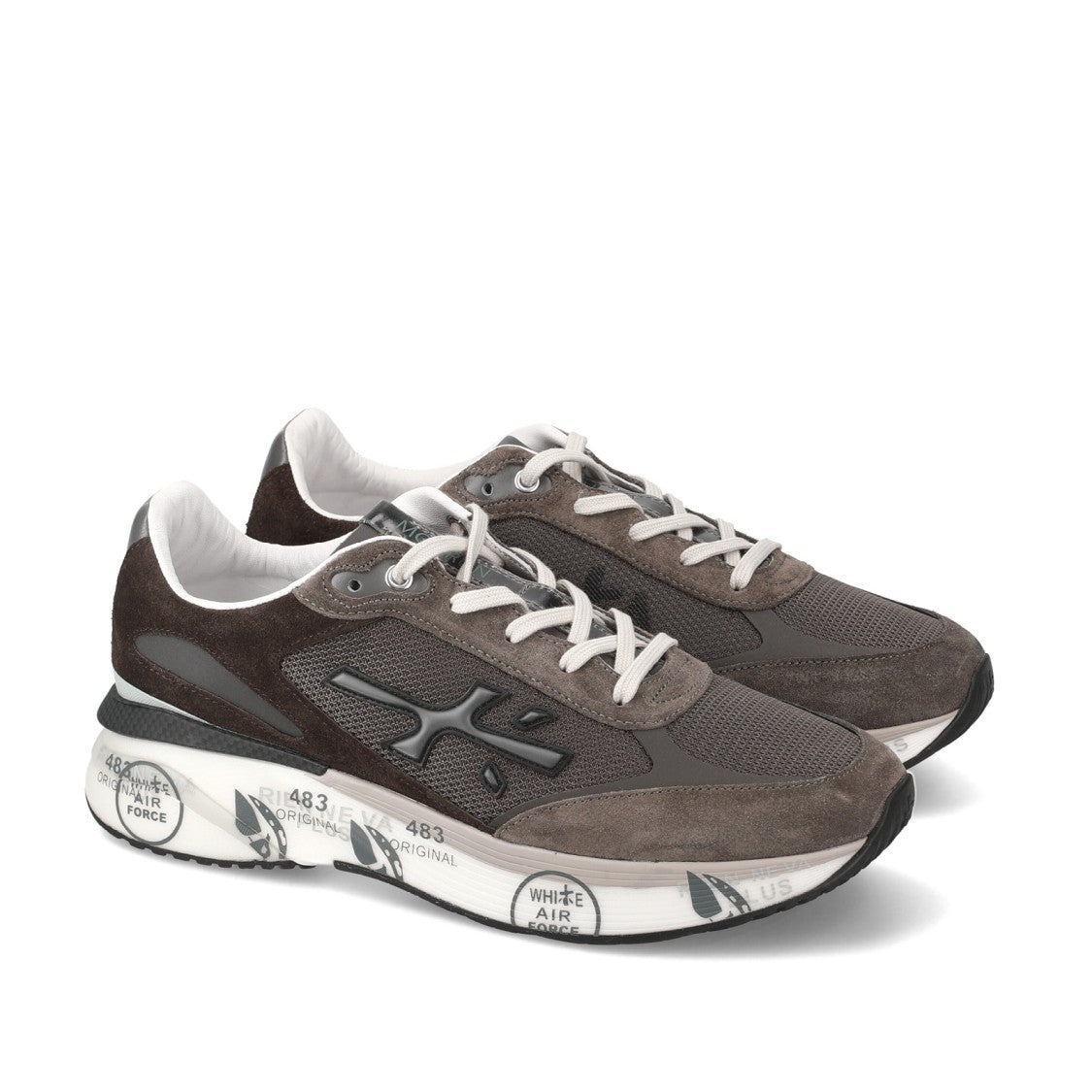 Premiata Moerun Sneakers In Brown Suede And Technical Fabric