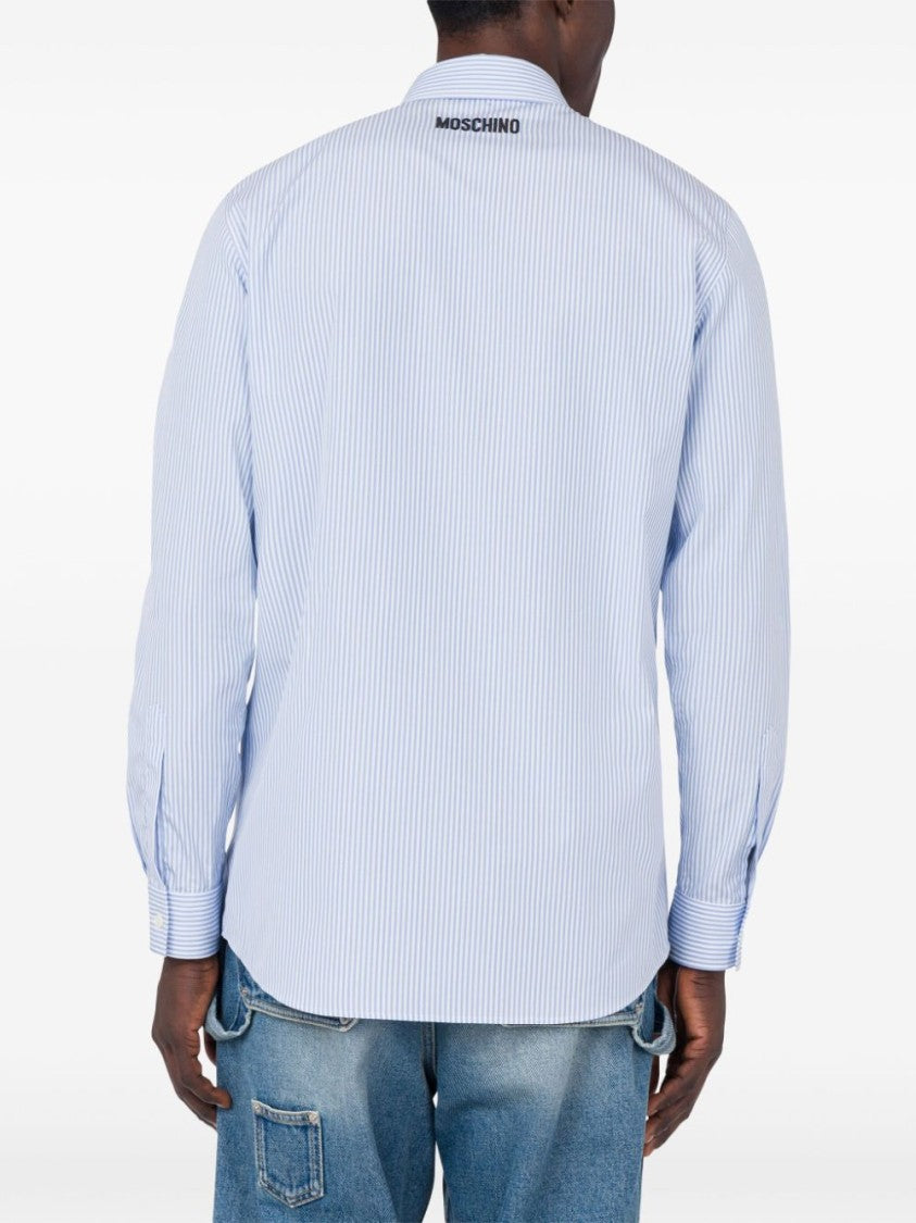 Moschino Light Blue Vertical Stripe Poplin Shirt