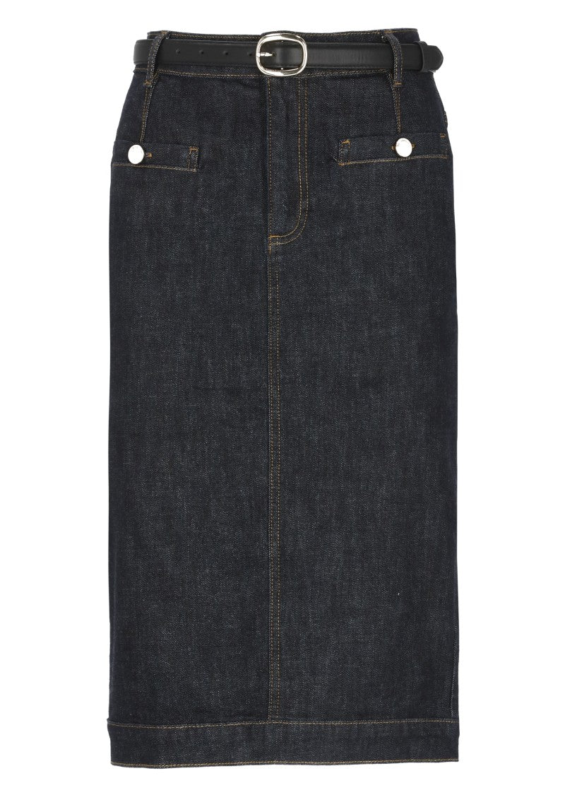 Self-Portrait Pencil Midi Skirt With Leather Belt