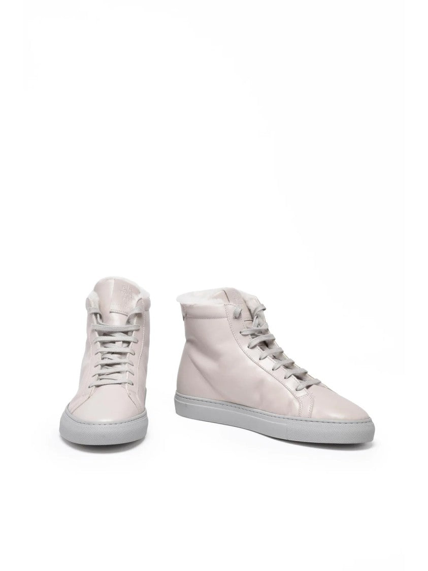 Eleventy Beige Leather High-Top Sneakers