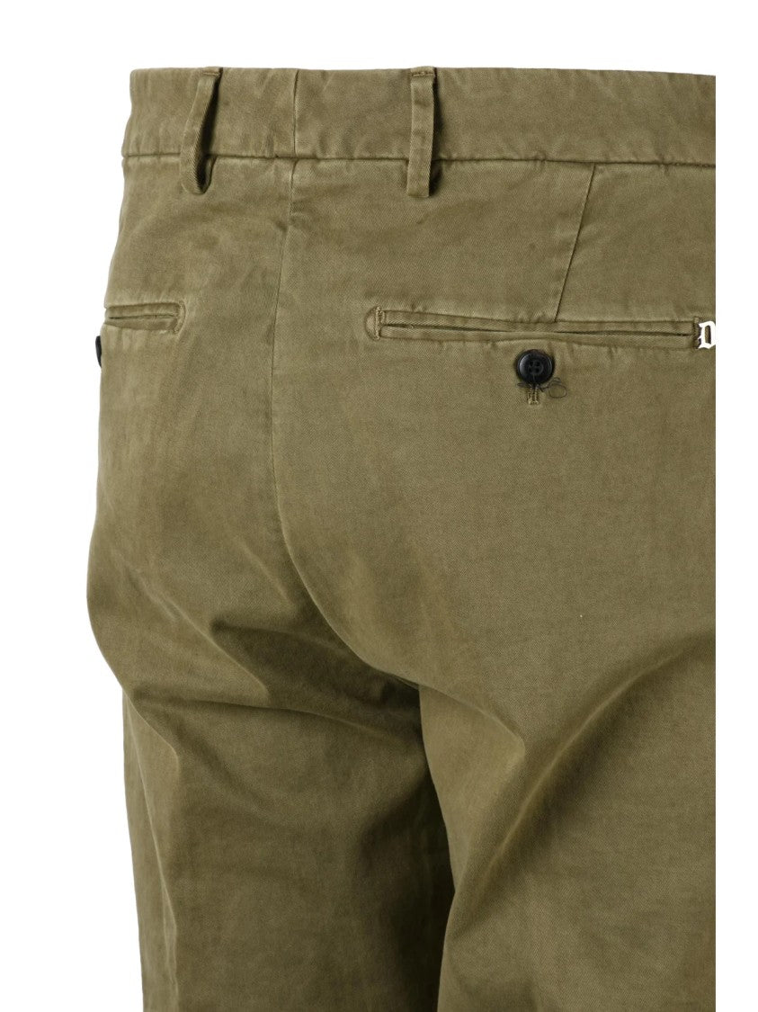 Dondup Military Green Ralp Pleated Tailored Stretch Cotton Trousers