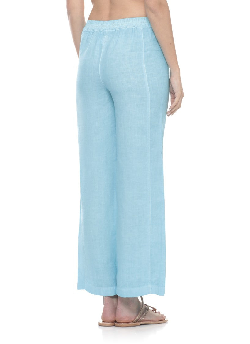 120% Lino Light Blue Cut-Out Linen Straight-Leg Pants